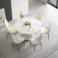 Table à manger ronde de 53 pouces pour 6 personnes, plateau en pierre frittée blanche moderne avec plateau tournant - N/A