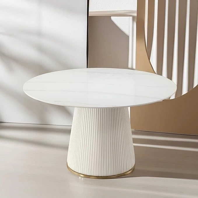 Table à manger ronde de 53 pouces pour 6 personnes, plateau en pierre frittée blanche moderne avec plateau tournant - N/A
