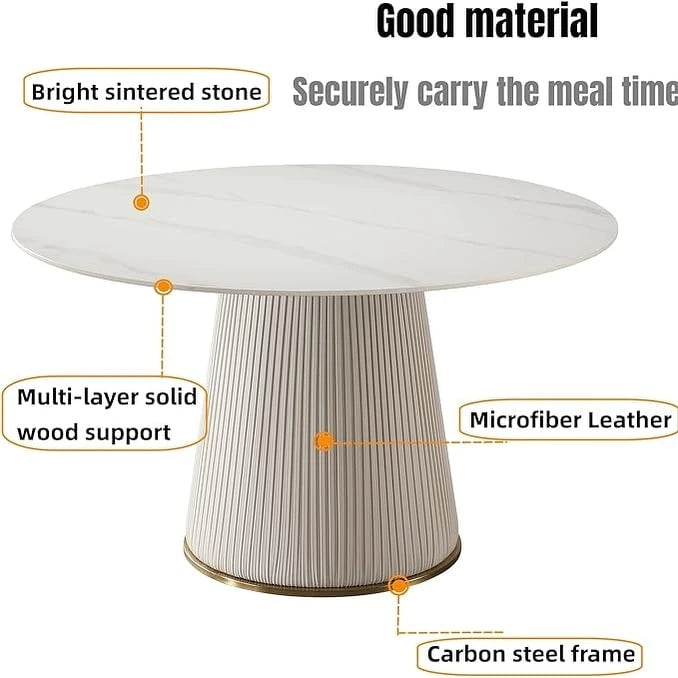 Table à manger ronde de 53 pouces pour 6 personnes, plateau en pierre frittée blanche moderne avec plateau tournant - N/A