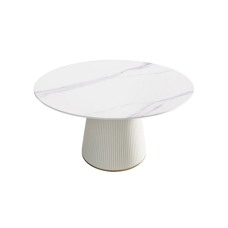 Table à manger ronde de 53 pouces pour 6 personnes, plateau en pierre frittée blanche moderne avec plateau tournant - N/A