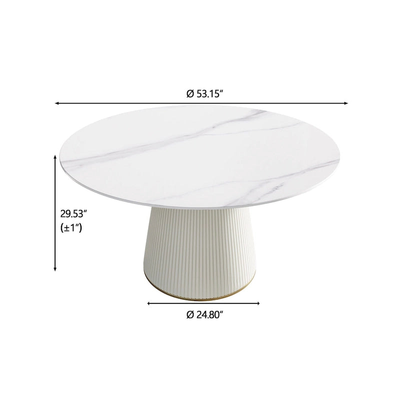 Table à manger ronde de 53 pouces pour 6 personnes, plateau en pierre frittée blanche moderne avec plateau tournant - N/A