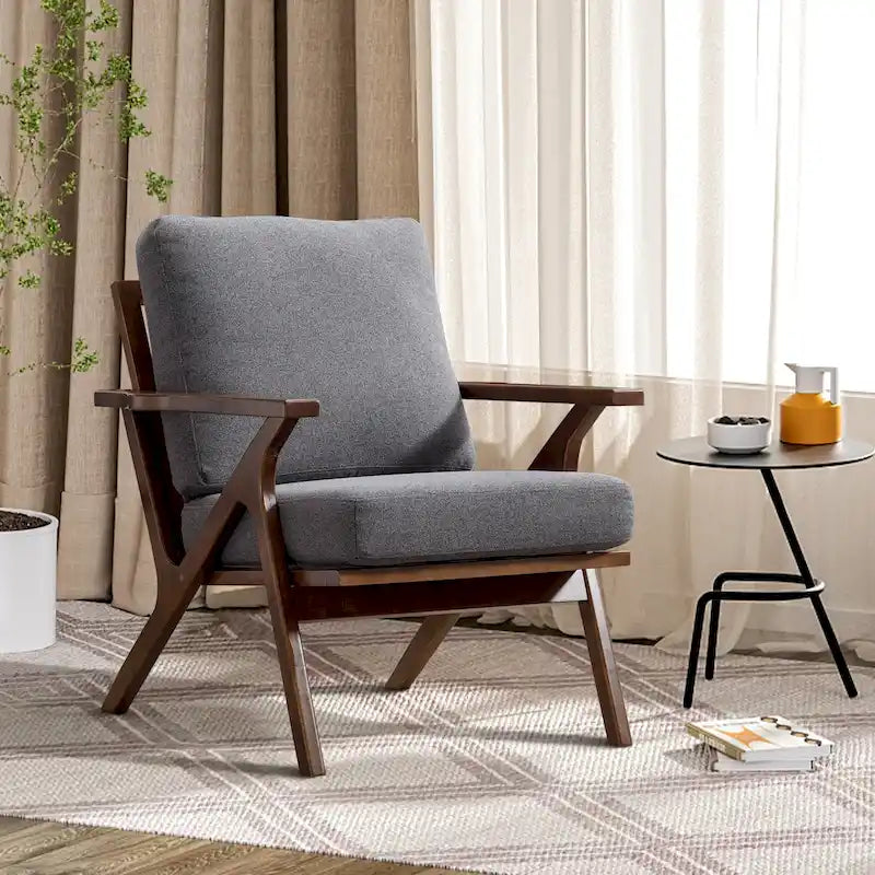 Fauteuil d'appoint Ebello rembourré en cuir avec cadre en bois massif et coussins amovibles