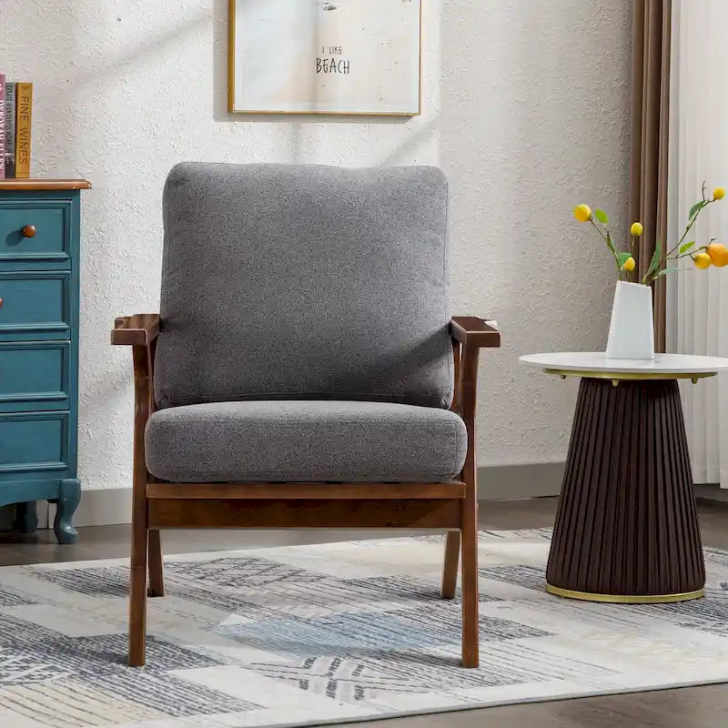 Fauteuil d'appoint Ebello rembourré en cuir avec cadre en bois massif et coussins amovibles