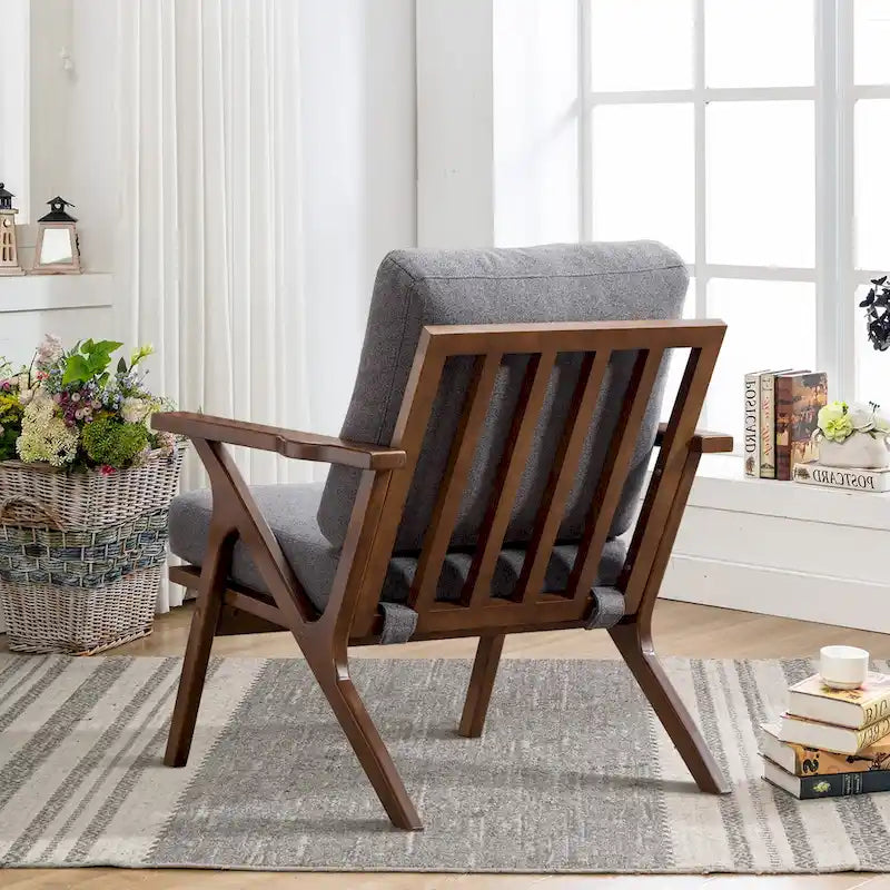 Fauteuil d'appoint Ebello rembourré en cuir avec cadre en bois massif et coussins amovibles