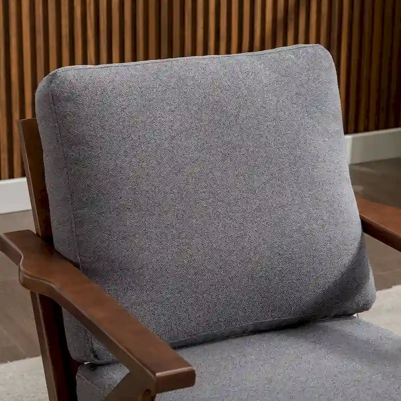Fauteuil d'appoint Ebello rembourré en cuir avec cadre en bois massif et coussins amovibles