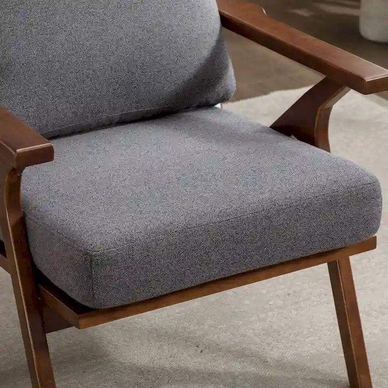 Fauteuil d'appoint Ebello rembourré en cuir avec cadre en bois massif et coussins amovibles