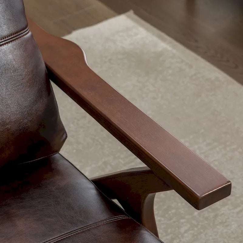 Fauteuil d'appoint Ebello rembourré en cuir avec cadre en bois massif et coussins amovibles