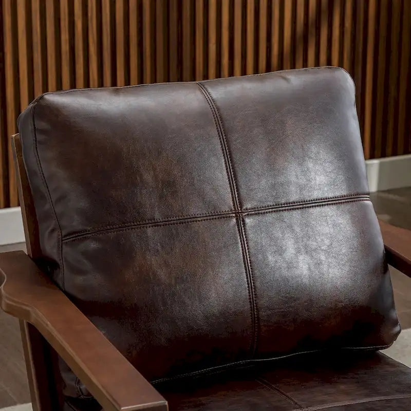 Fauteuil d'appoint Ebello rembourré en cuir avec cadre en bois massif et coussins amovibles