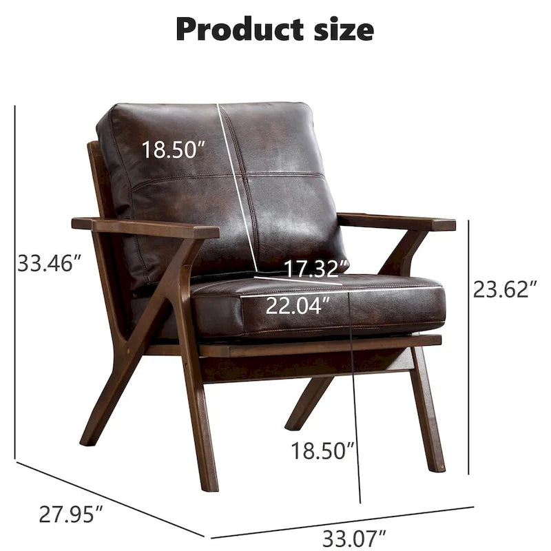 Fauteuil d'appoint Ebello rembourré en cuir avec cadre en bois massif et coussins amovibles
