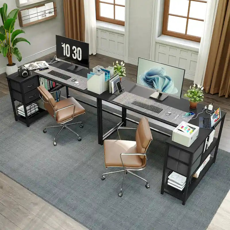 Bureau d'angle avec tiroir, bureau d'écriture, bureau d'ordinateur d'angle avec étagères et station de charge