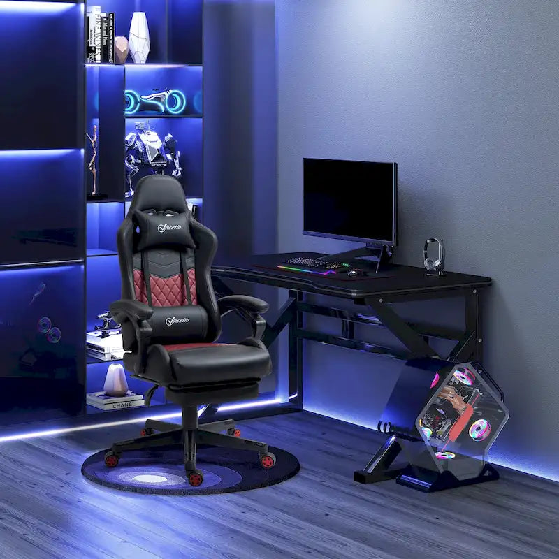 Chaise de jeu Vinto, style course, ergonomique, de bureau, réglable en hauteur, pivotante, inclinable, dossier haut, pour PC et bureau.