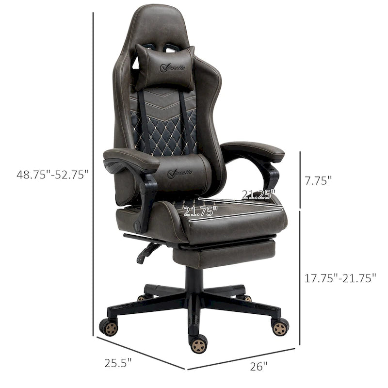 Chaise de jeu Vinto, style course, ergonomique, de bureau, réglable en hauteur, pivotante, inclinable, dossier haut, pour PC et bureau.