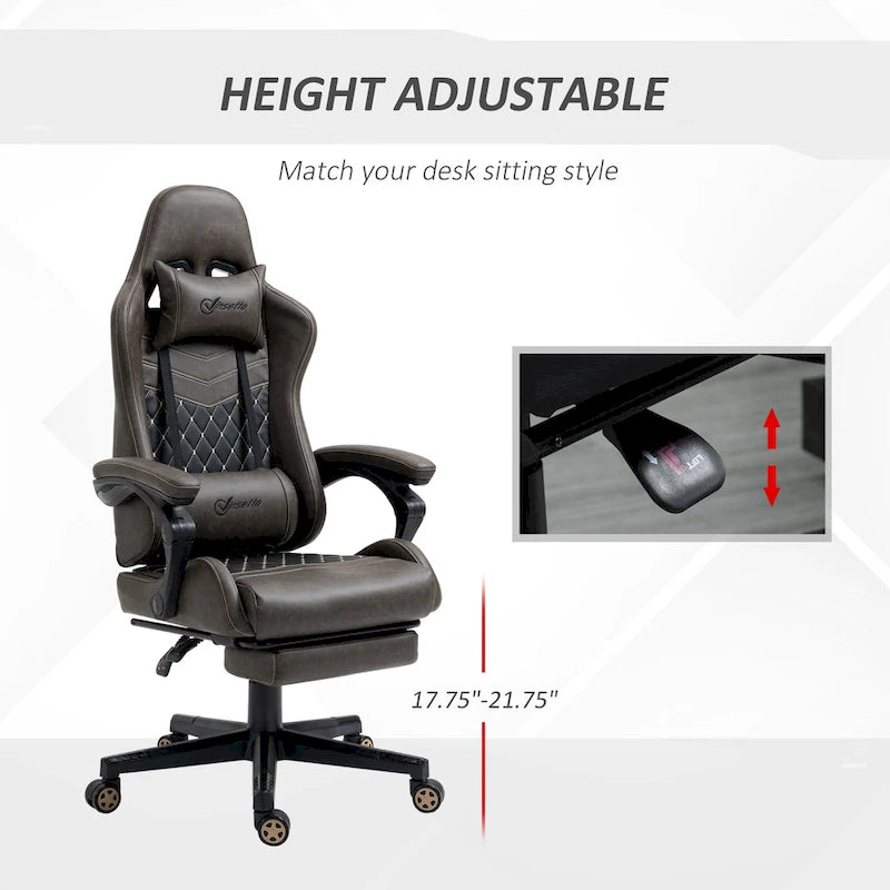 Chaise de jeu Vinto, style course, ergonomique, de bureau, réglable en hauteur, pivotante, inclinable, dossier haut, pour PC et bureau.