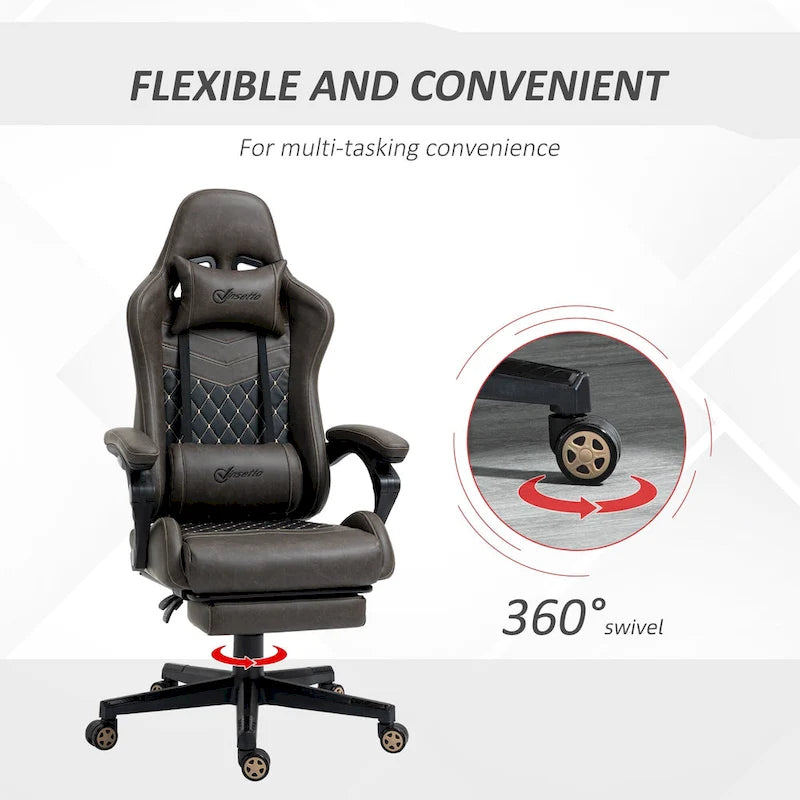 Chaise de jeu Vinto, style course, ergonomique, de bureau, réglable en hauteur, pivotante, inclinable, dossier haut, pour PC et bureau.