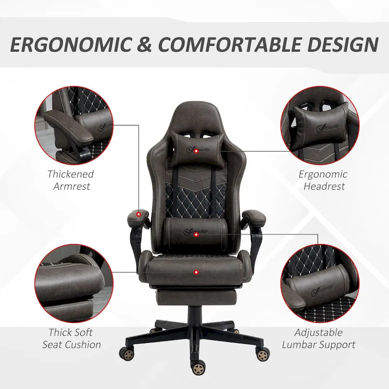 Chaise de jeu Vinto, style course, ergonomique, de bureau, réglable en hauteur, pivotante, inclinable, dossier haut, pour PC et bureau.