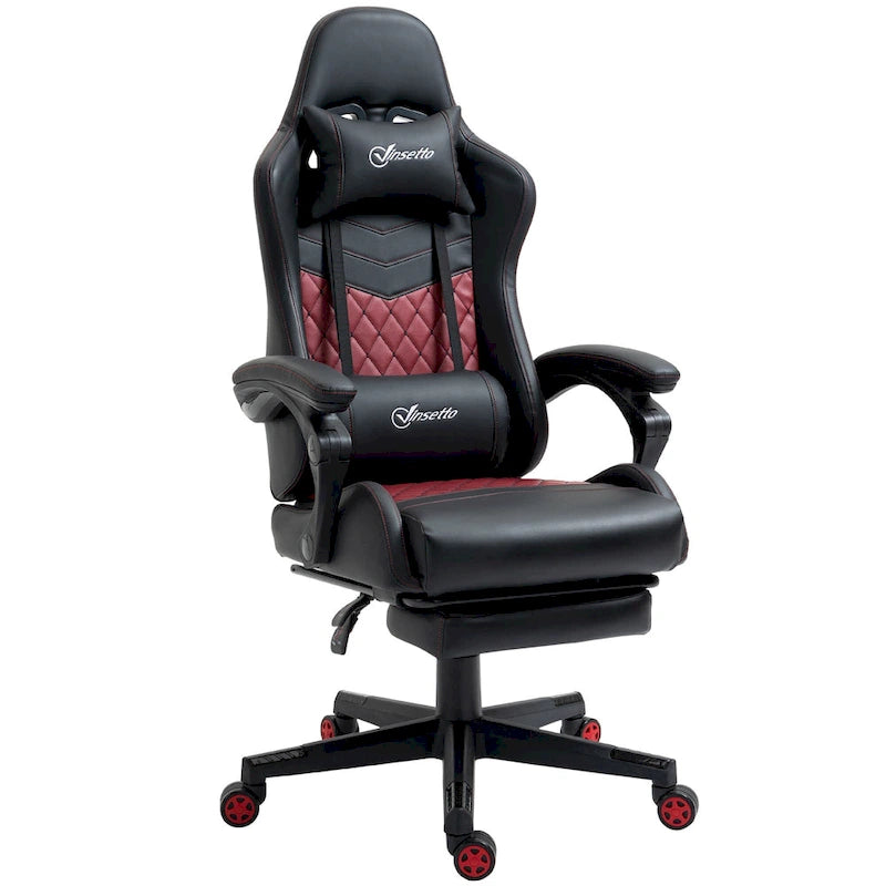 Chaise de jeu Vinto, style course, ergonomique, de bureau, réglable en hauteur, pivotante, inclinable, dossier haut, pour PC et bureau.