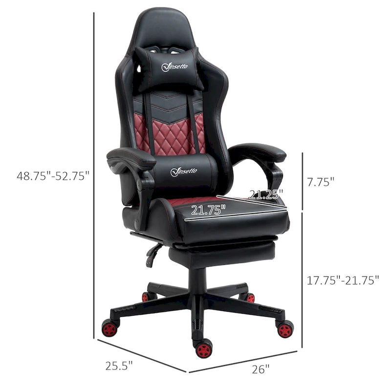 Chaise de jeu Vinto, style course, ergonomique, de bureau, réglable en hauteur, pivotante, inclinable, dossier haut, pour PC et bureau.