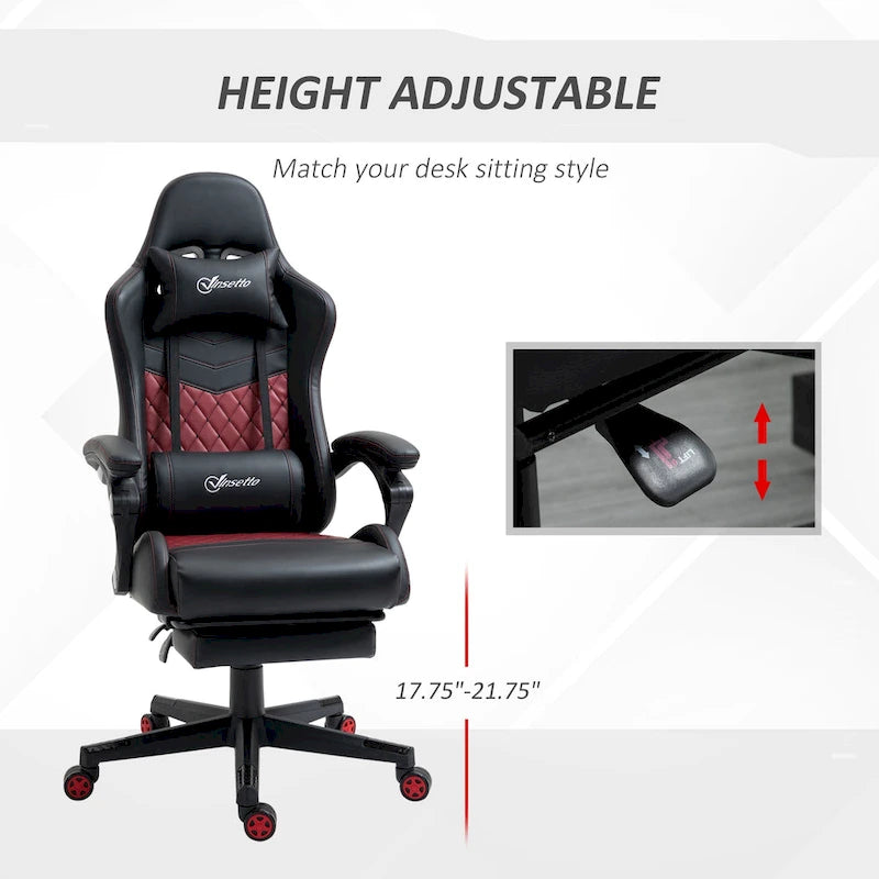 Chaise de jeu Vinto, style course, ergonomique, de bureau, réglable en hauteur, pivotante, inclinable, dossier haut, pour PC et bureau.