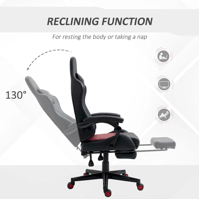 Chaise de jeu Vinto, style course, ergonomique, de bureau, réglable en hauteur, pivotante, inclinable, dossier haut, pour PC et bureau.