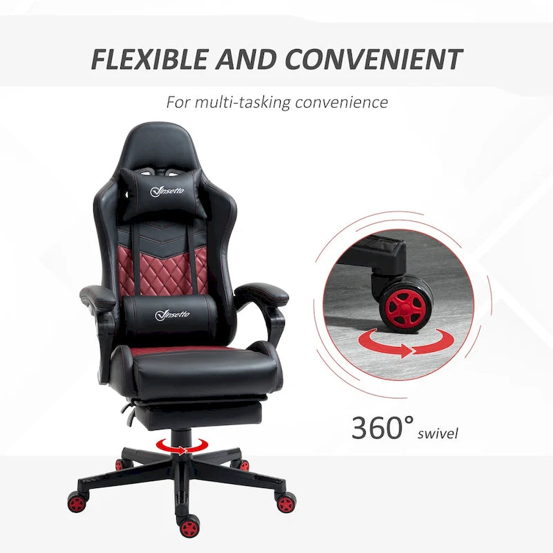 Chaise de jeu Vinto, style course, ergonomique, de bureau, réglable en hauteur, pivotante, inclinable, dossier haut, pour PC et bureau.