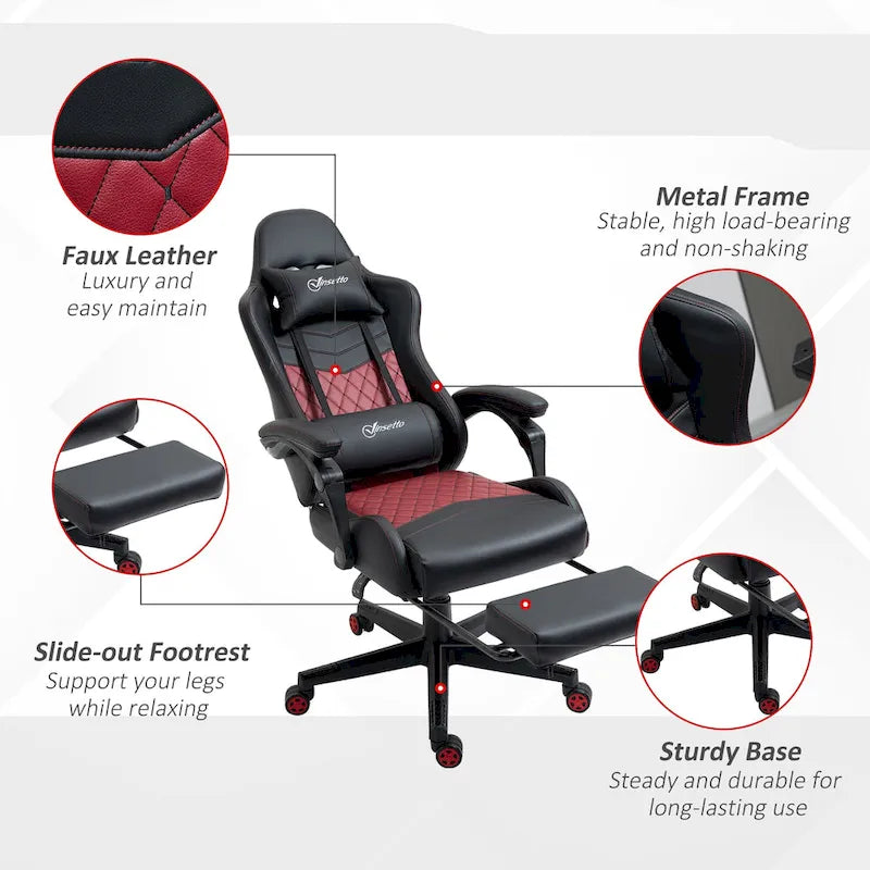 Chaise de jeu Vinto, style course, ergonomique, de bureau, réglable en hauteur, pivotante, inclinable, dossier haut, pour PC et bureau.