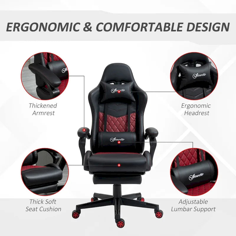 Chaise de jeu Vinto, style course, ergonomique, de bureau, réglable en hauteur, pivotante, inclinable, dossier haut, pour PC et bureau.