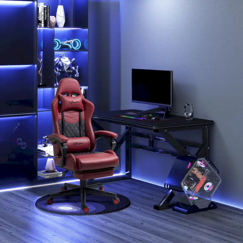 Chaise de jeu Vinto, style course, ergonomique, de bureau, réglable en hauteur, pivotante, inclinable, dossier haut, pour PC et bureau.