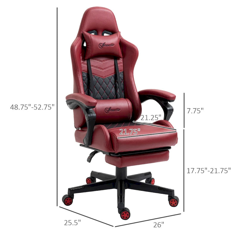 Chaise de jeu Vinto, style course, ergonomique, de bureau, réglable en hauteur, pivotante, inclinable, dossier haut, pour PC et bureau.