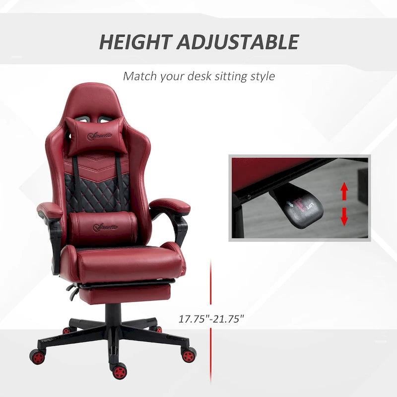 Chaise de jeu Vinto, style course, ergonomique, de bureau, réglable en hauteur, pivotante, inclinable, dossier haut, pour PC et bureau.