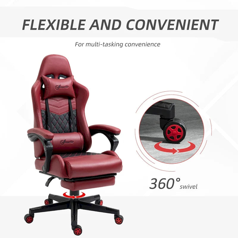 Chaise de jeu Vinto, style course, ergonomique, de bureau, réglable en hauteur, pivotante, inclinable, dossier haut, pour PC et bureau.