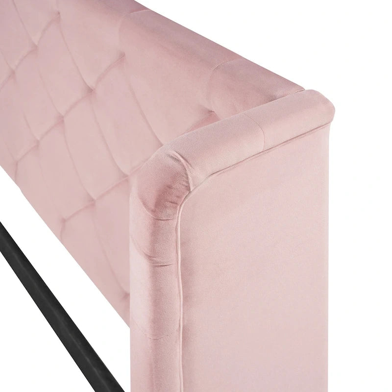 Lit plateforme tapissé de taille Queen avec tête de lit à oreilles et un grand tiroir