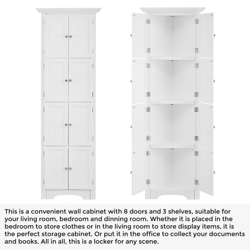 Meuble de rangement haut d'angle pour salle de bain, meuble de rangement au sol avec 8 portes et 4 étagères pour salle de bain, salon