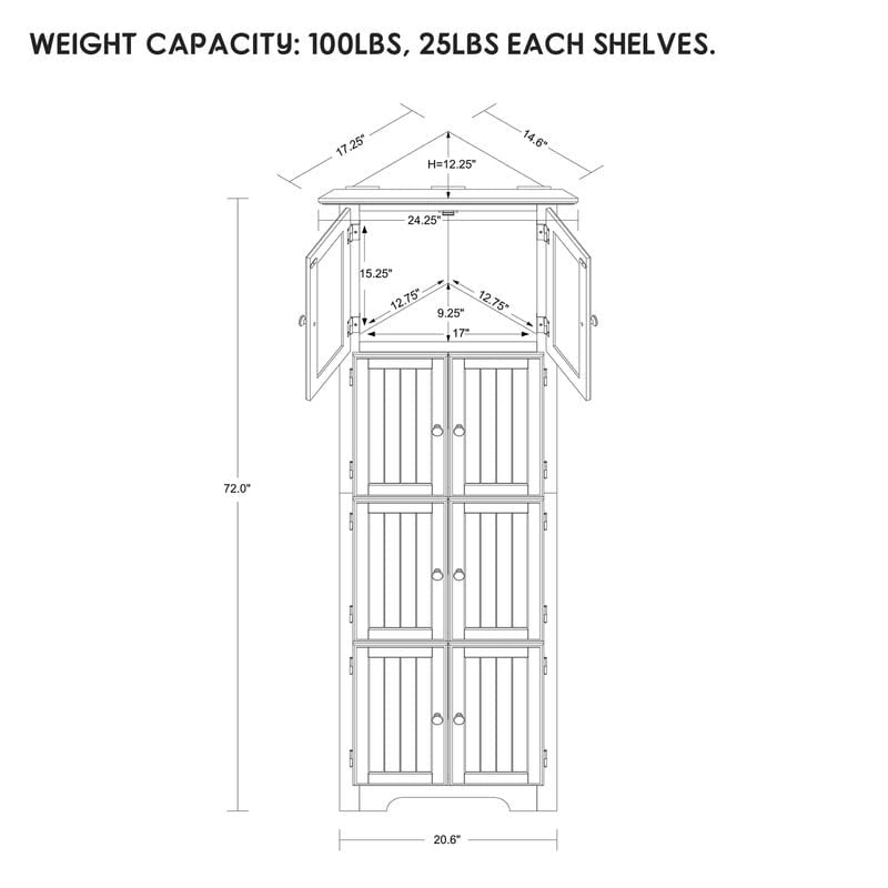 Meuble de rangement haut d'angle pour salle de bain, meuble de rangement au sol avec 8 portes et 4 étagères pour salle de bain, salon