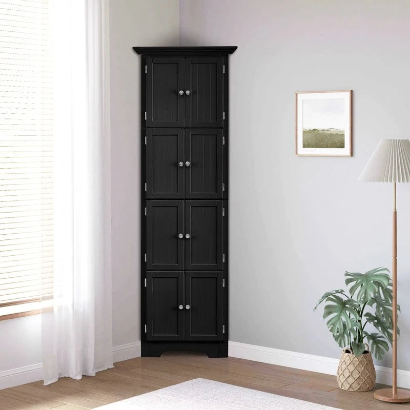 Meuble de rangement haut d'angle pour salle de bain, meuble de rangement au sol avec 8 portes et 4 étagères pour salle de bain, salon