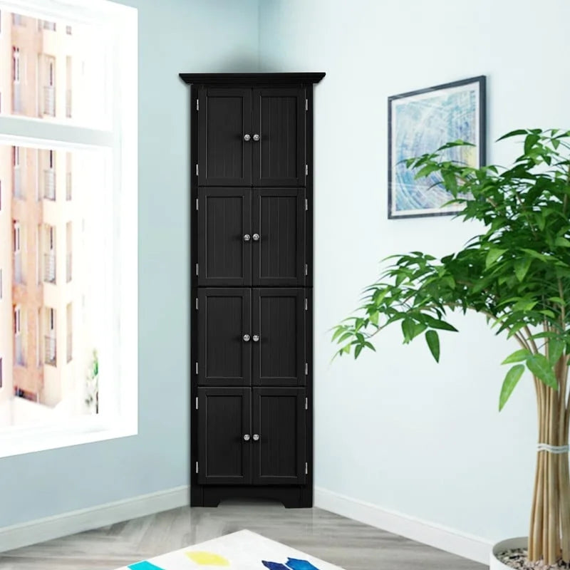 Meuble de rangement haut d'angle pour salle de bain, meuble de rangement au sol avec 8 portes et 4 étagères pour salle de bain, salon