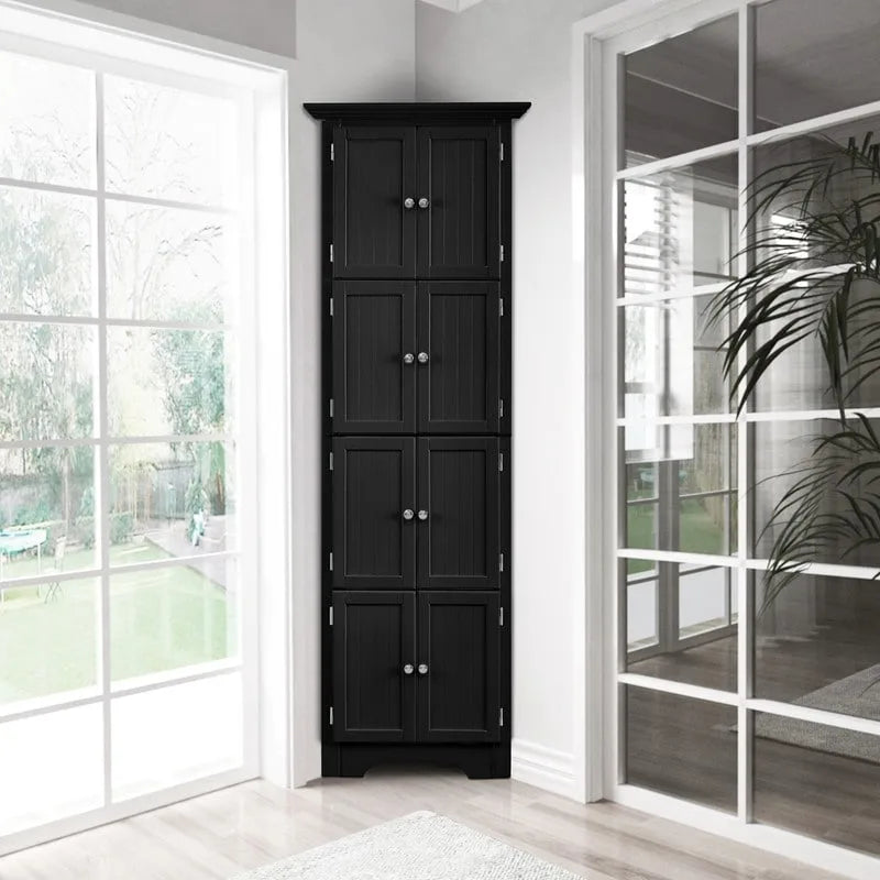 Meuble de rangement haut d'angle pour salle de bain, meuble de rangement au sol avec 8 portes et 4 étagères pour salle de bain, salon