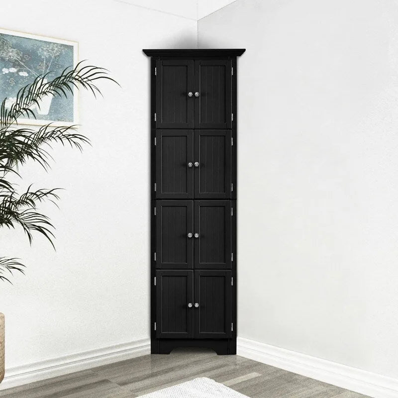 Meuble de rangement haut d'angle pour salle de bain, meuble de rangement au sol avec 8 portes et 4 étagères pour salle de bain, salon