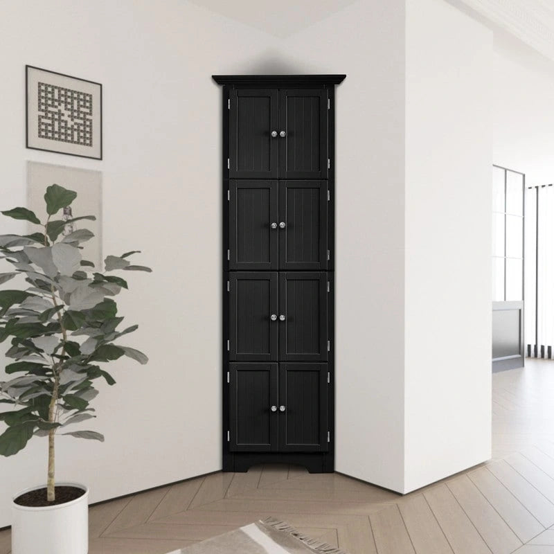 Meuble de rangement haut d'angle pour salle de bain, meuble de rangement au sol avec 8 portes et 4 étagères pour salle de bain, salon