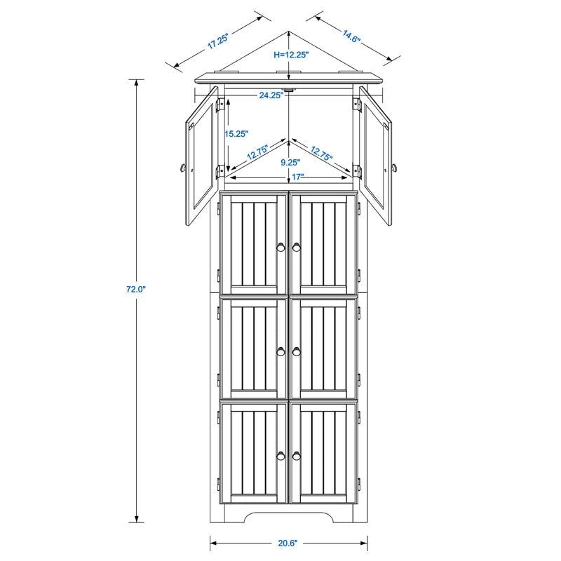 Meuble de rangement haut d'angle pour salle de bain, meuble de rangement au sol avec 8 portes et 4 étagères pour salle de bain, salon