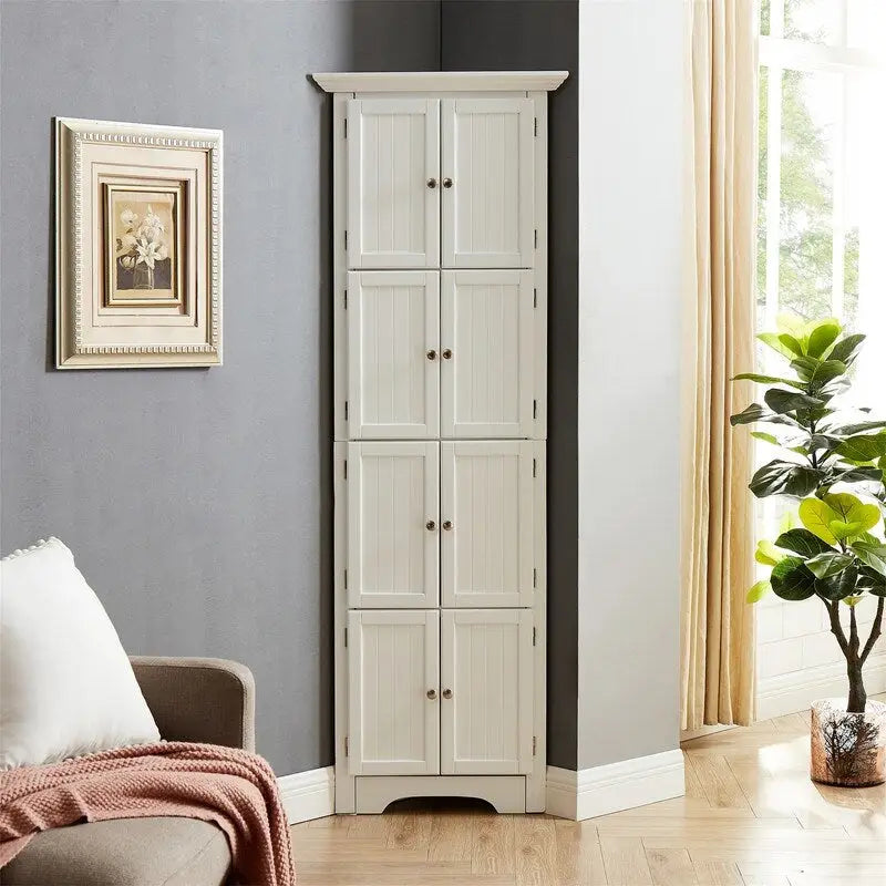 Meuble de rangement haut d'angle pour salle de bain, meuble de rangement au sol avec 8 portes et 4 étagères pour salle de bain, salon