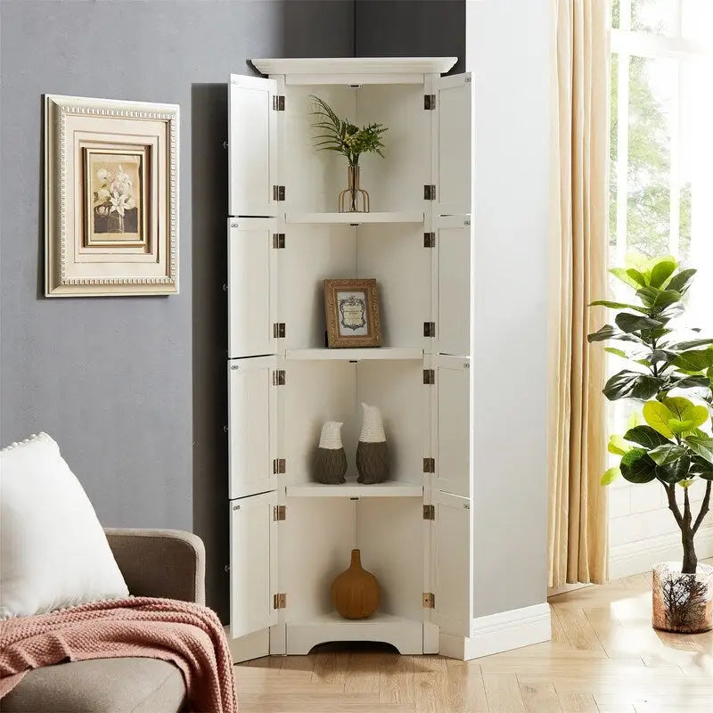 Meuble de rangement haut d'angle pour salle de bain, meuble de rangement au sol avec 8 portes et 4 étagères pour salle de bain, salon