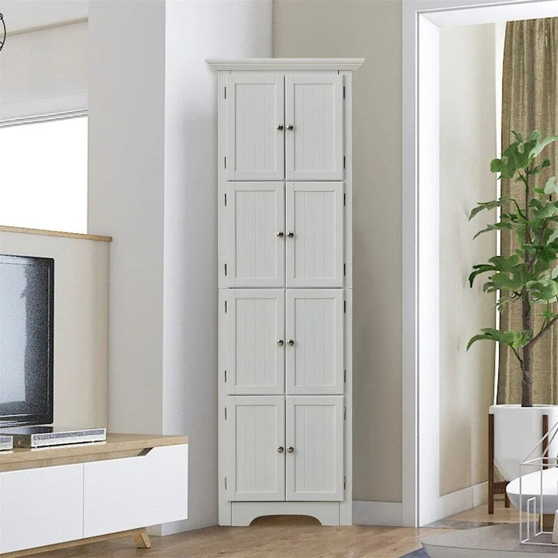 Meuble de rangement haut d'angle pour salle de bain, meuble de rangement au sol avec 8 portes et 4 étagères pour salle de bain, salon