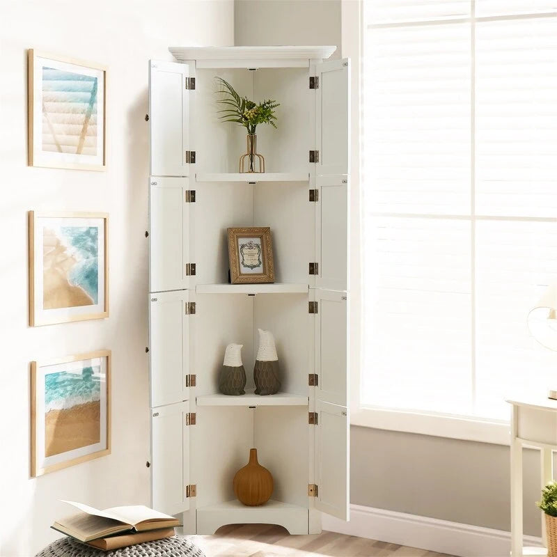 Meuble de rangement haut d'angle pour salle de bain, meuble de rangement au sol avec 8 portes et 4 étagères pour salle de bain, salon