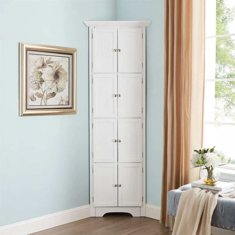 Meuble de rangement haut d'angle pour salle de bain, meuble de rangement au sol avec 8 portes et 4 étagères pour salle de bain, salon