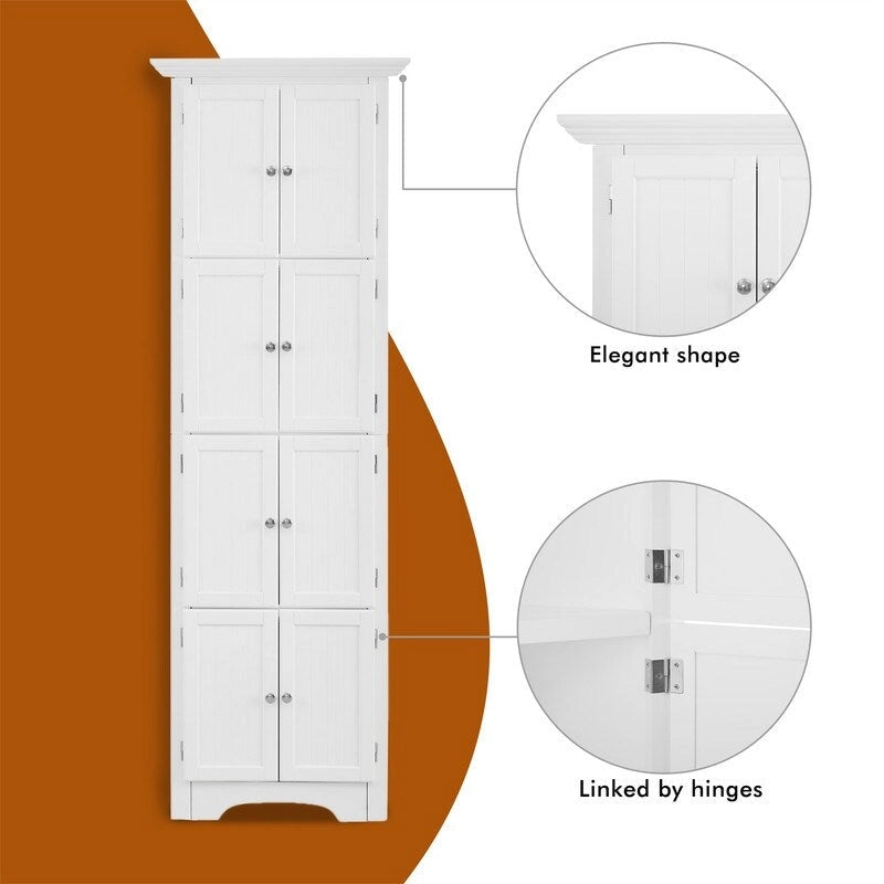 Meuble de rangement haut d'angle pour salle de bain, meuble de rangement au sol avec 8 portes et 4 étagères pour salle de bain, salon