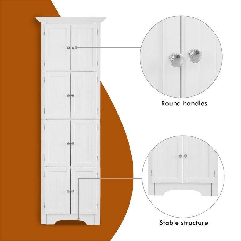 Meuble de rangement haut d'angle pour salle de bain, meuble de rangement au sol avec 8 portes et 4 étagères pour salle de bain, salon