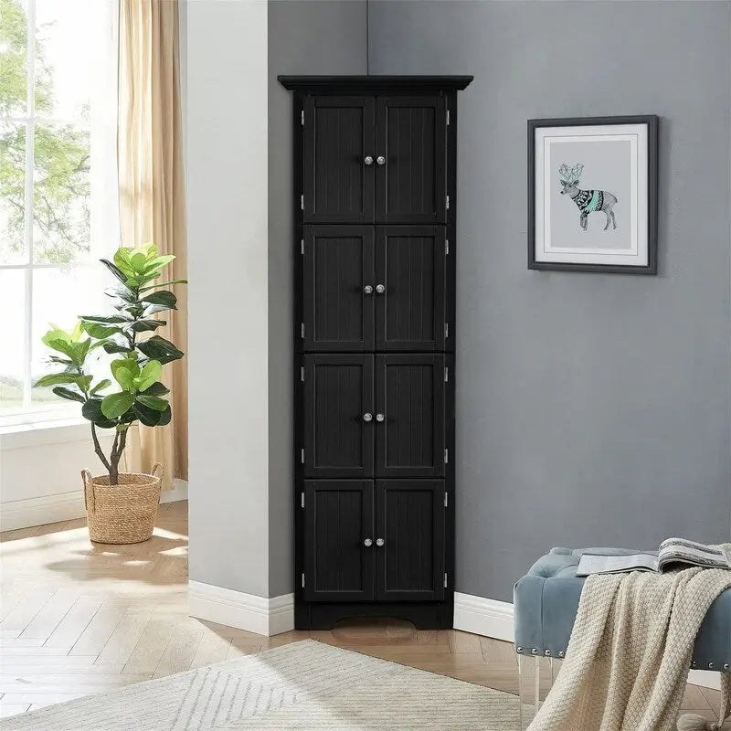 Meuble de rangement haut d'angle pour salle de bain, meuble de rangement au sol avec 8 portes et 4 étagères pour salle de bain, salon