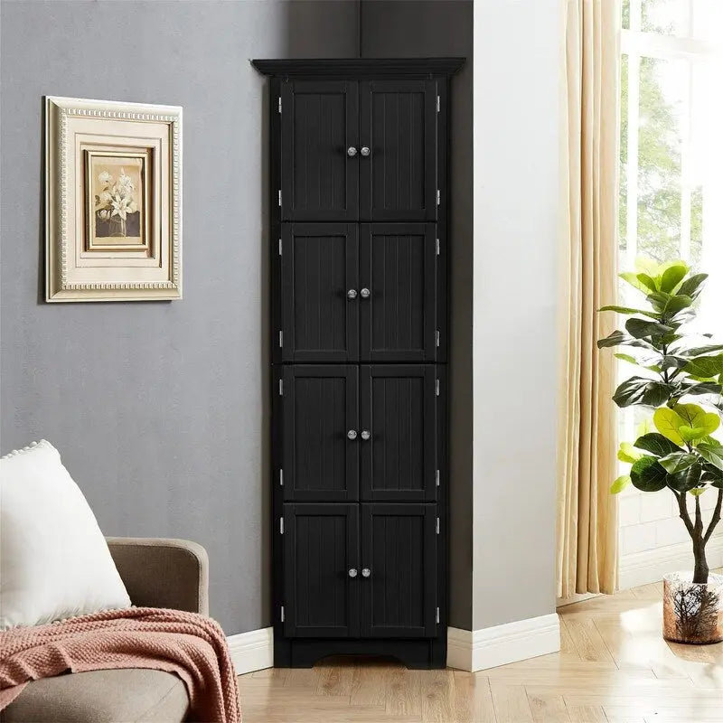 Meuble de rangement haut d'angle pour salle de bain, meuble de rangement au sol avec 8 portes et 4 étagères pour salle de bain, salon
