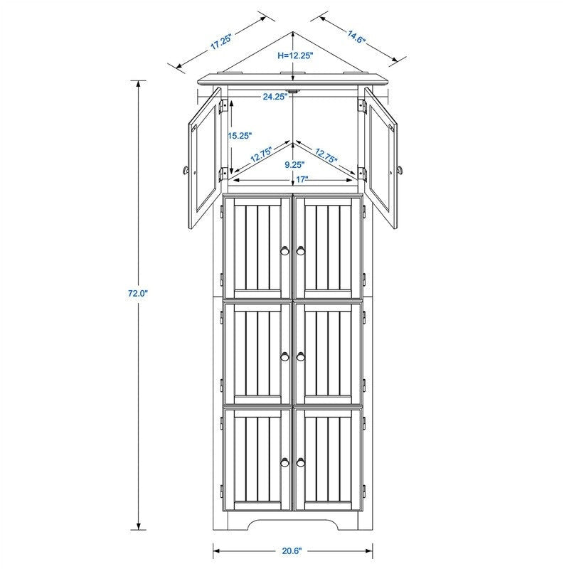 Meuble de rangement haut d'angle pour salle de bain, meuble de rangement au sol avec 8 portes et 4 étagères pour salle de bain, salon