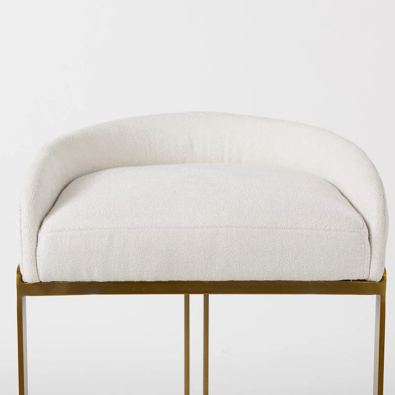 Tabouret de comptoir Hollyfield avec assise en tissu crème et piètement en métal doré